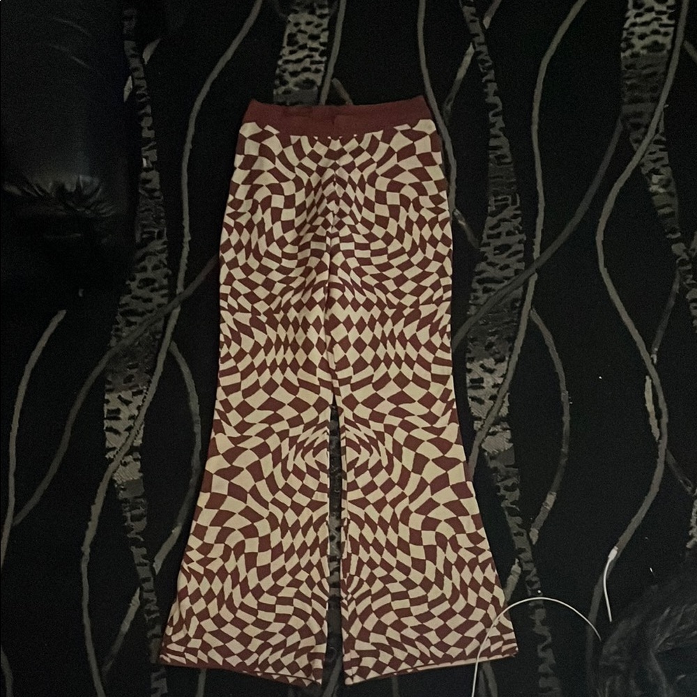 Brown and Beige Geometric Pattern Pants